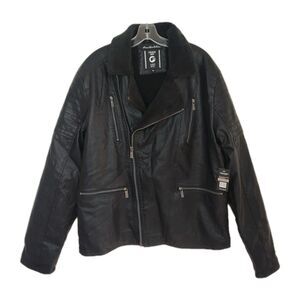 NWT Fried Denim Faux Leather Bomber Jacket Women's XL Black Fleece Lining Zip‎
